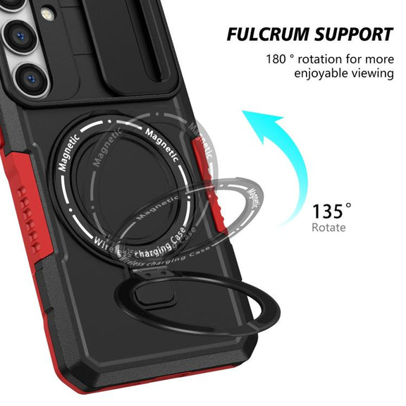 For Samsung Galaxy S25+ 5G Sliding Camshield MagSafe Holder TPU Hybrid PC Phone Case(Black Red)