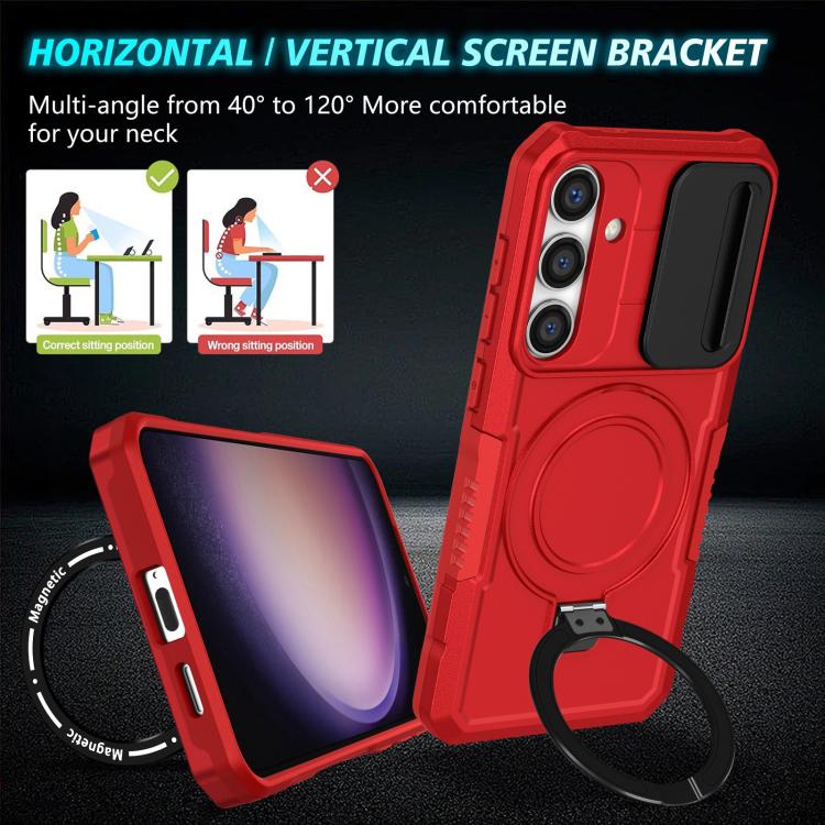 For Samsung Galaxy S25+ 5G Sliding Camshield MagSafe Holder TPU Hybrid PC Phone Case(Red)