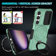For Samsung Galaxy S25+ 5G Sliding Camshield MagSafe Holder TPU Hybrid PC Phone Case(Light Blue)
