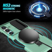 For Samsung Galaxy S25+ 5G Sliding Camshield MagSafe Holder TPU Hybrid PC Phone Case(Light Blue)