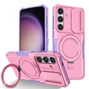 For Samsung Galaxy S25+ 5G Sliding Camshield MagSafe Holder TPU Hybrid PC Phone Case(Purple Pink)