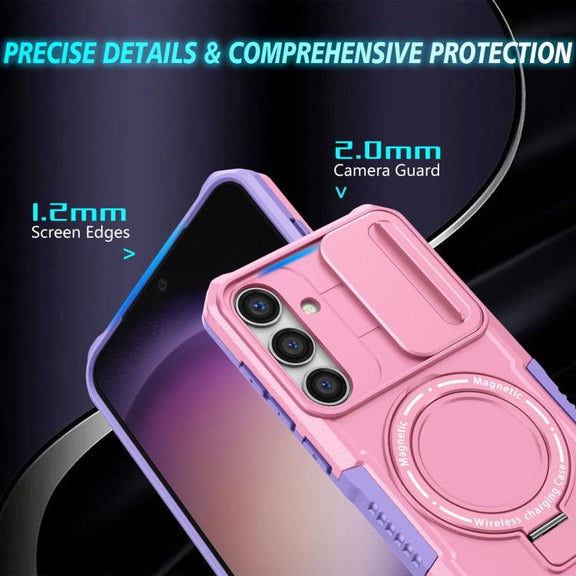 For Samsung Galaxy S25+ 5G Sliding Camshield MagSafe Holder TPU Hybrid PC Phone Case(Purple Pink)