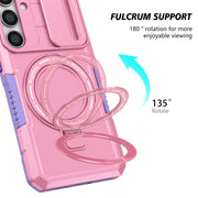 For Samsung Galaxy S25+ 5G Sliding Camshield MagSafe Holder TPU Hybrid PC Phone Case(Purple Pink)