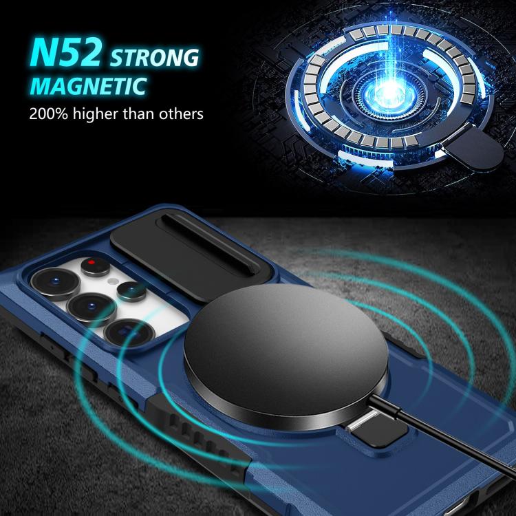 For Samsung Galaxy S25 Ultra 5G Sliding Camshield MagSafe Holder TPU Hybrid PC Phone Case(Royal Blue)