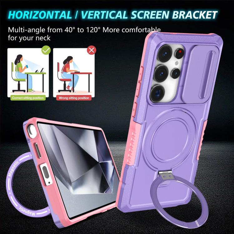 For Samsung Galaxy S25 Ultra 5G Sliding Camshield MagSafe Holder TPU Hybrid PC Phone Case(Pink Purple) - Galaxy S25 Ultra 5G Cases by PMC TechLife | Online Shopping South Africa | PMC TechLife | Buy Now Pay Later Mobicred