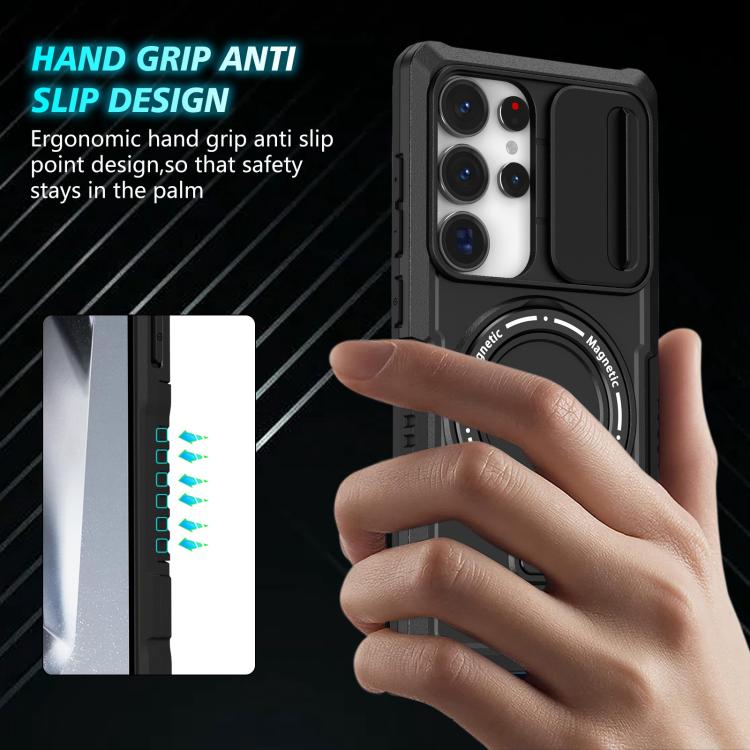 For Samsung Galaxy S25 Ultra 5G Sliding Camshield MagSafe Holder TPU Hybrid PC Phone Case(Black) - Galaxy S25 Ultra 5G Cases by PMC TechLife | Online Shopping South Africa | PMC TechLife | Buy Now Pay Later Mobicred