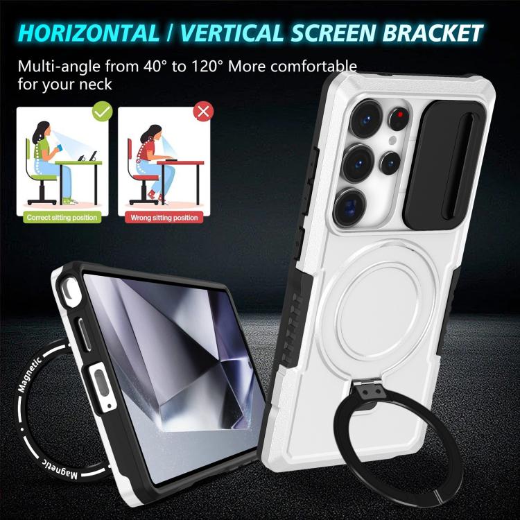 For Samsung Galaxy S25 Ultra 5G Sliding Camshield MagSafe Holder TPU Hybrid PC Phone Case(Black White) - free shipping - PMC TechLife - Order now!