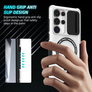 For Samsung Galaxy S25 Ultra 5G Sliding Camshield MagSafe Holder TPU Hybrid PC Phone Case(Black White)