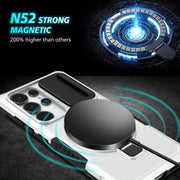 For Samsung Galaxy S25 Ultra 5G Sliding Camshield MagSafe Holder TPU Hybrid PC Phone Case(Black White)