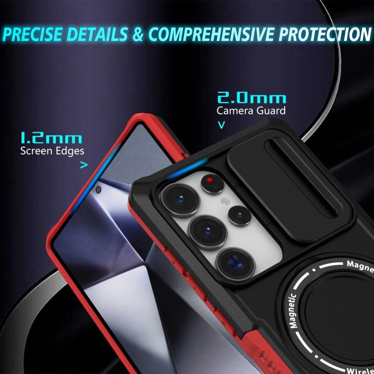 For Samsung Galaxy S25 Ultra 5G Sliding Camshield MagSafe Holder TPU Hybrid PC Phone Case(Black Red) - Galaxy S25 Ultra 5G Cases by PMC TechLife | Online Shopping South Africa | PMC TechLife | Buy Now Pay Later Mobicred