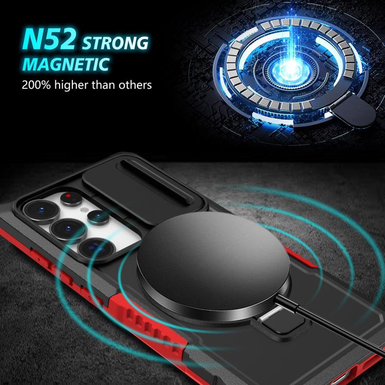 For Samsung Galaxy S25 Ultra 5G Sliding Camshield MagSafe Holder TPU Hybrid PC Phone Case(Black Red) - Galaxy S25 Ultra 5G Cases by PMC TechLife | Online Shopping South Africa | PMC TechLife | Buy Now Pay Later Mobicred