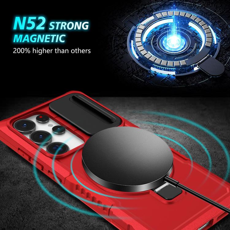For Samsung Galaxy S25 Ultra 5G Sliding Camshield MagSafe Holder TPU Hybrid PC Phone Case(Red) - Galaxy S25 Ultra 5G Cases by PMC TechLife | Online Shopping South Africa | PMC TechLife | Buy Now Pay Later Mobicred