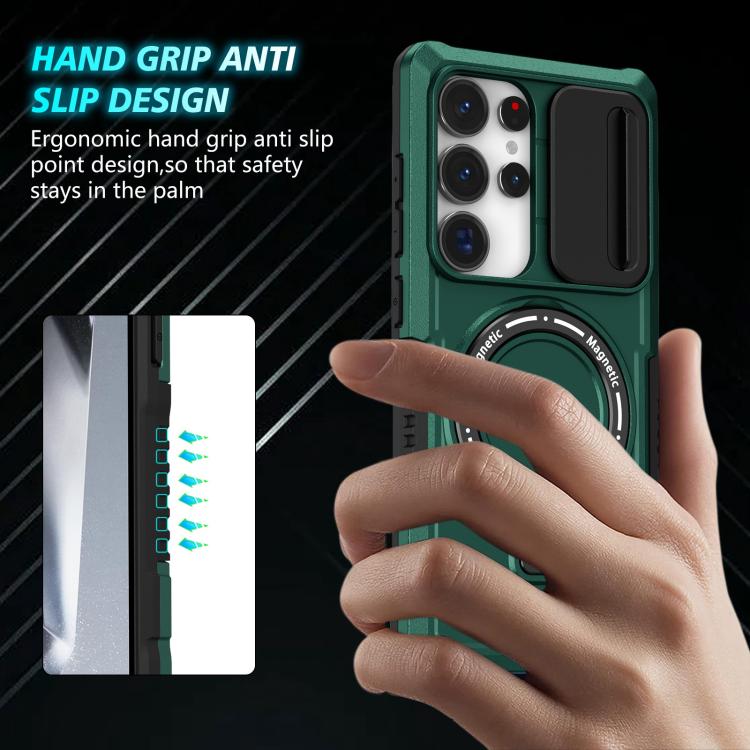 For Samsung Galaxy S25 Ultra 5G Sliding Camshield MagSafe Holder TPU Hybrid PC Phone Case(Deep Green) - Galaxy S25 Ultra 5G Cases by PMC TechLife | Online Shopping South Africa | PMC TechLife | Buy Now Pay Later Mobicred