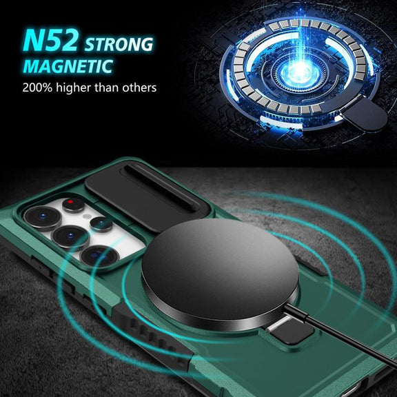 For Samsung Galaxy S25 Ultra 5G Sliding Camshield MagSafe Holder TPU Hybrid PC Phone Case(Deep Green)