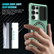 For Samsung Galaxy S25 Ultra 5G Sliding Camshield MagSafe Holder TPU Hybrid PC Phone Case(Light Blue)