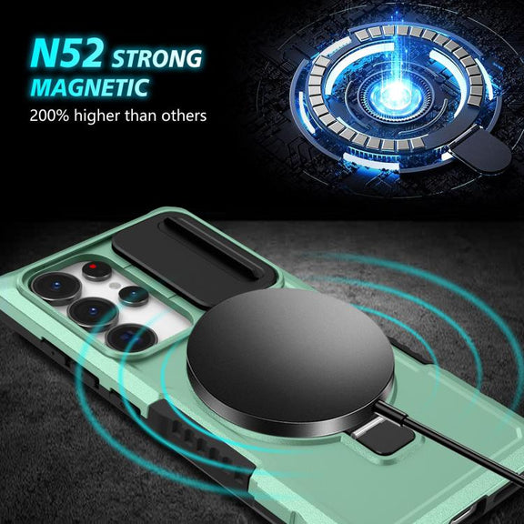 For Samsung Galaxy S25 Ultra 5G Sliding Camshield MagSafe Holder TPU Hybrid PC Phone Case(Light Blue)