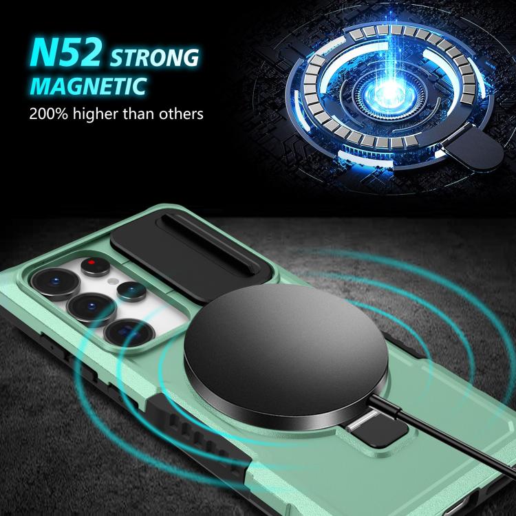 For Samsung Galaxy S25 Ultra 5G Sliding Camshield MagSafe Holder TPU Hybrid PC Phone Case(Light Blue)