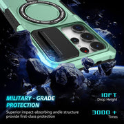 For Samsung Galaxy S25 Ultra 5G Sliding Camshield MagSafe Holder TPU Hybrid PC Phone Case(Light Blue)