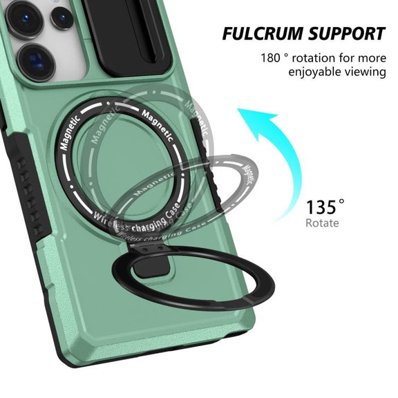 For Samsung Galaxy S25 Ultra 5G Sliding Camshield MagSafe Holder TPU Hybrid PC Phone Case(Light Blue)