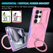 For Samsung Galaxy S25 Ultra 5G Sliding Camshield MagSafe Holder TPU Hybrid PC Phone Case(Purple Pink)