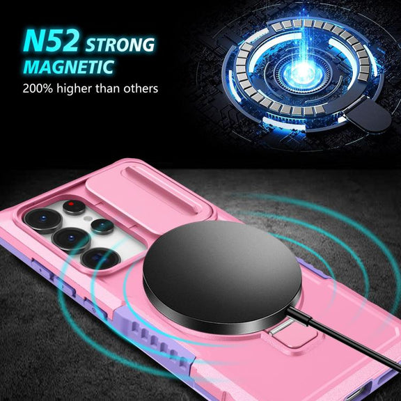 For Samsung Galaxy S25 Ultra 5G Sliding Camshield MagSafe Holder TPU Hybrid PC Phone Case(Purple Pink)