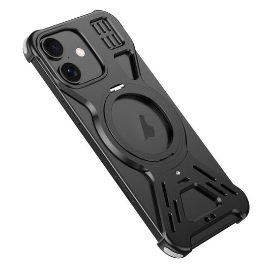 For iPhone 16 Armor 360 Holder Frameless Alloy MagSafe Phone Case(Black) - iPhone 16 Cases by PMC Jewellery | Online Shopping South Africa | PMC Jewellery | Buy Now Pay Later Mobicred