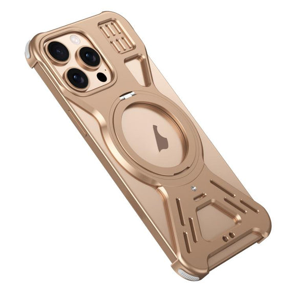 For iPhone 15 Pro Max Armor 360 Holder Frameless Alloy MagSafe Phone Case(Desert Gold)