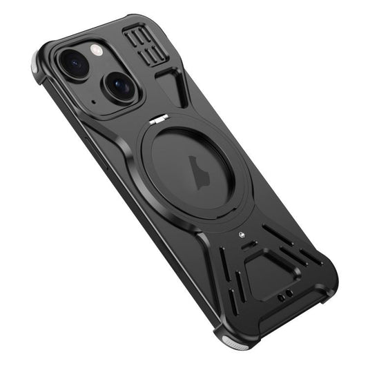 For iPhone 15 Armor 360 Holder Frameless Alloy MagSafe Phone Case(Black) - iPhone 15 Cases by PMC Jewellery | Online Shopping South Africa | PMC Jewellery | Buy Now Pay Later Mobicred