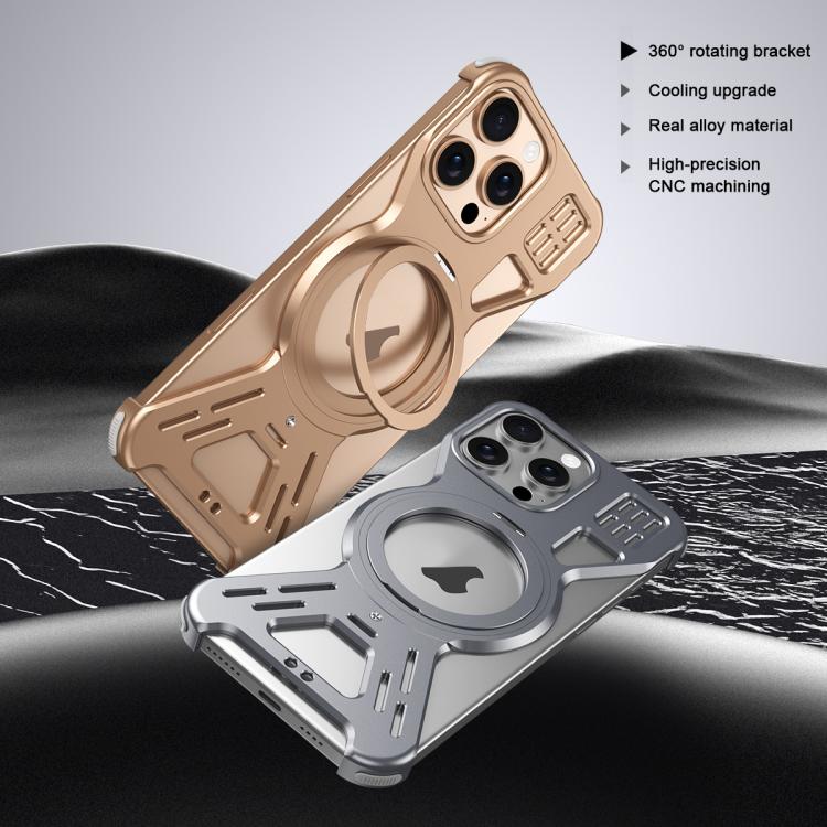 For iPhone 16 Pro Armor 360 Holder Frameless Alloy MagSafe Phone Case(Desert Gold)