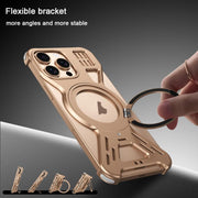 For iPhone 15 Pro Armor 360 Holder Frameless Alloy MagSafe Phone Case(Desert Gold)