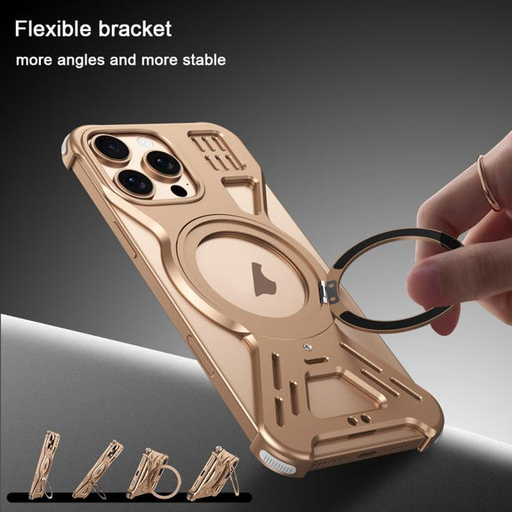 For iPhone 16 Pro Max Armor 360 Holder Frameless Alloy MagSafe Phone Case(Desert Gold)