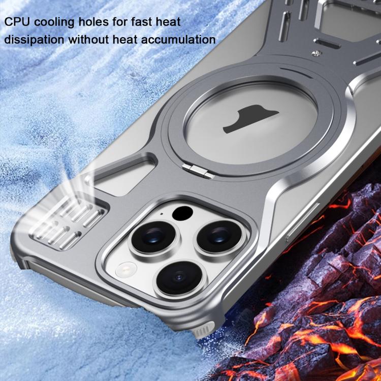 For iPhone 15 Pro Max Armor 360 Holder Frameless Alloy MagSafe Phone Case(Black) - iPhone 15 Pro Max Cases by PMc TechLife | Online Shopping South Africa | PMc TechLife | Buy Now Pay Later Mobicred