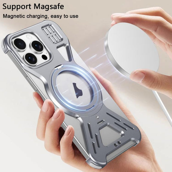For iPhone 16 Pro Armor 360 Holder Frameless Alloy MagSafe Phone Case(Desert Gold)