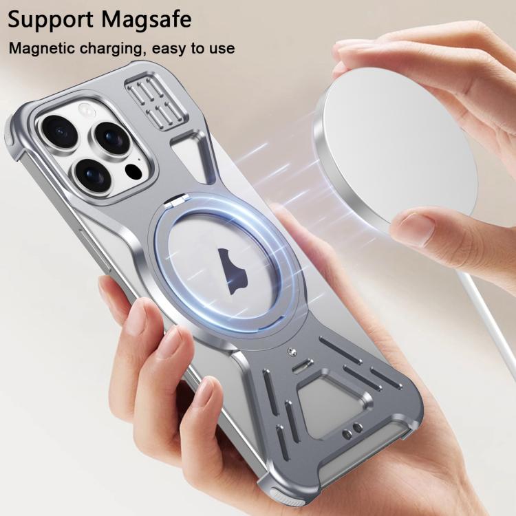 For iPhone 15 Armor 360 Holder Frameless Alloy MagSafe Phone Case(Black)
