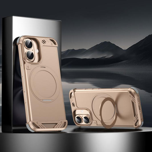 For iPhone 16 Plus R-JUST RJ63-1 Frameless Aroma Mecha MagSafe Holder Phone Case(Desert Gold) - free shipping - PMC Jewellery - Order now!
