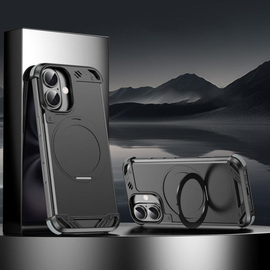 For iPhone 16 Plus R-JUST RJ63-1 Frameless Aroma Mecha MagSafe Holder Phone Case(Black) - free shipping - PMC Jewellery - Order now!