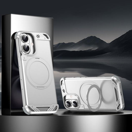 For iPhone 16 Plus R-JUST RJ63-1 Frameless Aroma Mecha MagSafe Holder Phone Case(Silver) - free shipping - PMC Jewellery - Order now!