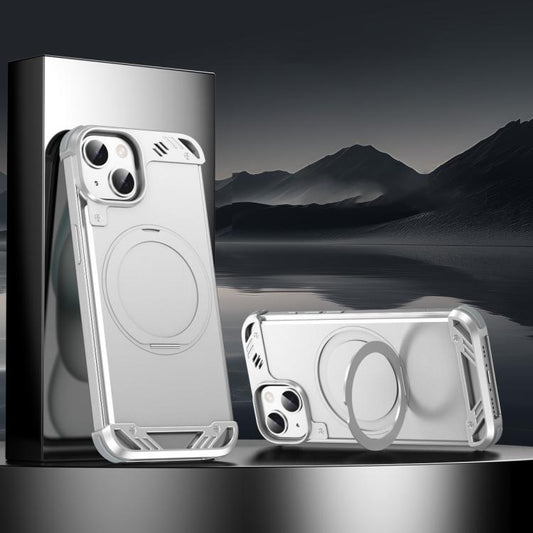 For iPhone 15 R-JUST RJ63-1 Frameless Aroma Mecha MagSafe Holder Phone Case(Silver) - free shipping - PMC Jewellery - Order now!