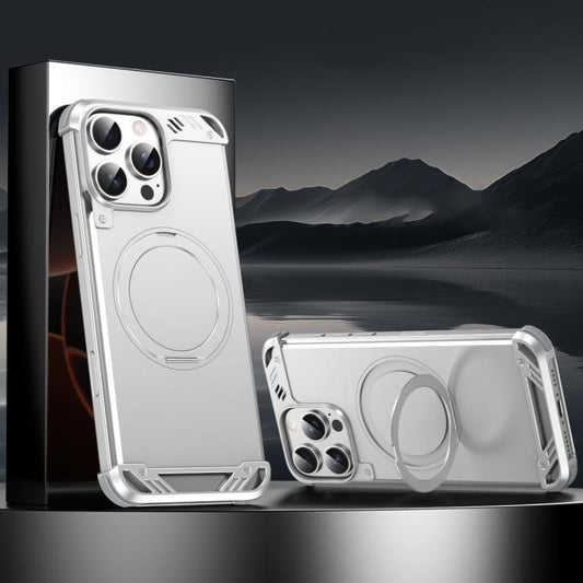 For iPhone 13 Pro Max R-JUST RJ63-1 Frameless Aroma Mecha MagSafe Holder Phone Case(Silver) - free shipping - PMC Jewellery - Order now!