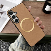 For Samsung Galaxy S25 5G CD Magsafe Magnetic Litchi Texture Phone Case(Khaki)