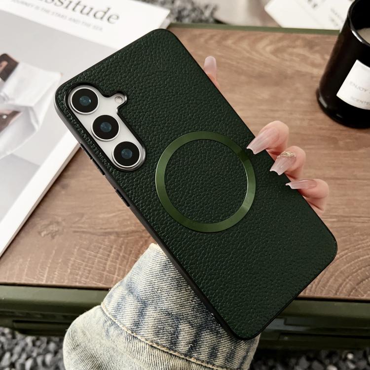 For Samsung Galaxy S25 5G CD Magsafe Magnetic Litchi Texture Phone Case(Green) - Galaxy S25 5G Cases by PMC TechLife | Online Shopping South Africa | PMC TechLife | Buy Now Pay Later Mobicred