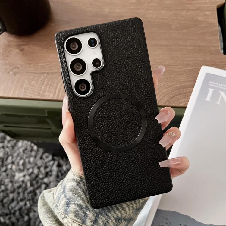 For Samsung Galaxy S25 Ultra 5G CD Magsafe Magnetic Litchi Texture Phone Case(Black) - Galaxy S25 Ultra 5G Cases by PMC TechLife | Online Shopping South Africa | PMC TechLife | Buy Now Pay Later Mobicred