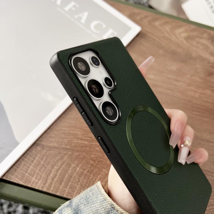 For Samsung Galaxy S25 Ultra 5G CD Magsafe Magnetic Litchi Texture Phone Case(Khaki) - Galaxy S25 Ultra 5G Cases by PMC TechLife | Online Shopping South Africa | PMC TechLife | Buy Now Pay Later Mobicred