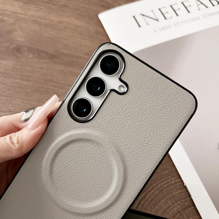 For Samsung Galaxy S25 5G Magsafe Magnetic Plain Leather Phone Case(White) - Galaxy S25 5G Cases by PMC TechLife | Online Shopping South Africa | PMC TechLife | Buy Now Pay Later Mobicred