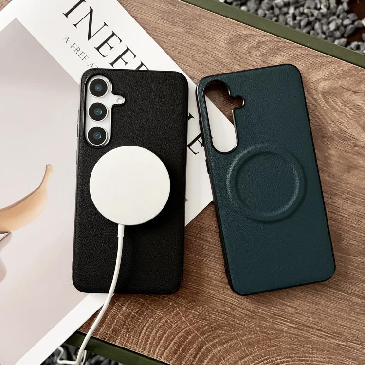 For Samsung Galaxy S25+ 5G Magsafe Magnetic Plain Leather Phone Case(Black)