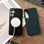 For Samsung Galaxy S25+ 5G Magsafe Magnetic Plain Leather Phone Case(Dark Green)