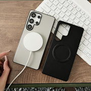 For Samsung Galaxy S25 Ultra 5G Magsafe Magnetic Plain Leather Phone Case(Dark Green)