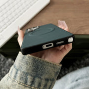For Samsung Galaxy S25 Ultra 5G Magsafe Magnetic Plain Leather Phone Case(Dark Green)
