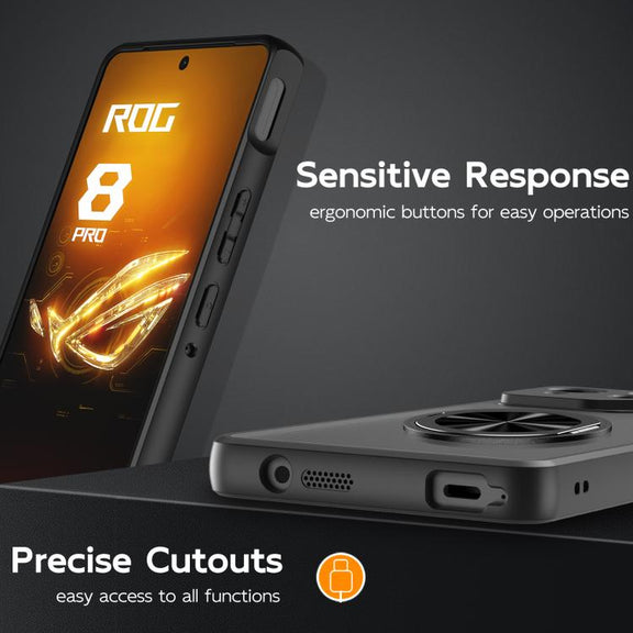 For Asus ROG Phone 8 Pro Rotating Ring Holder TPU Hybrid PC Phone Case(Matte Black)