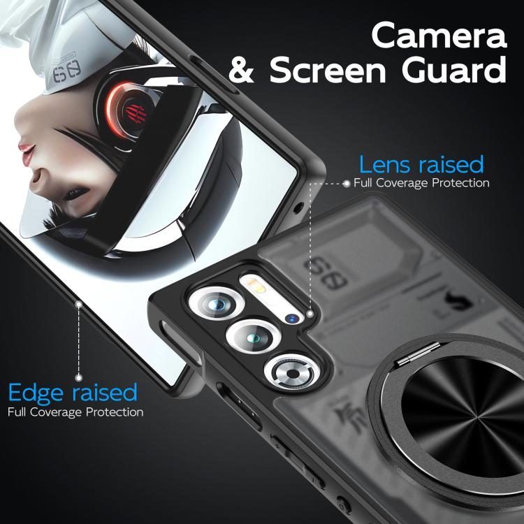 For ZTE nubia Red Magic 9 Pro Rotating Ring Holder TPU Hybrid PC Phone Case(Matte Black)